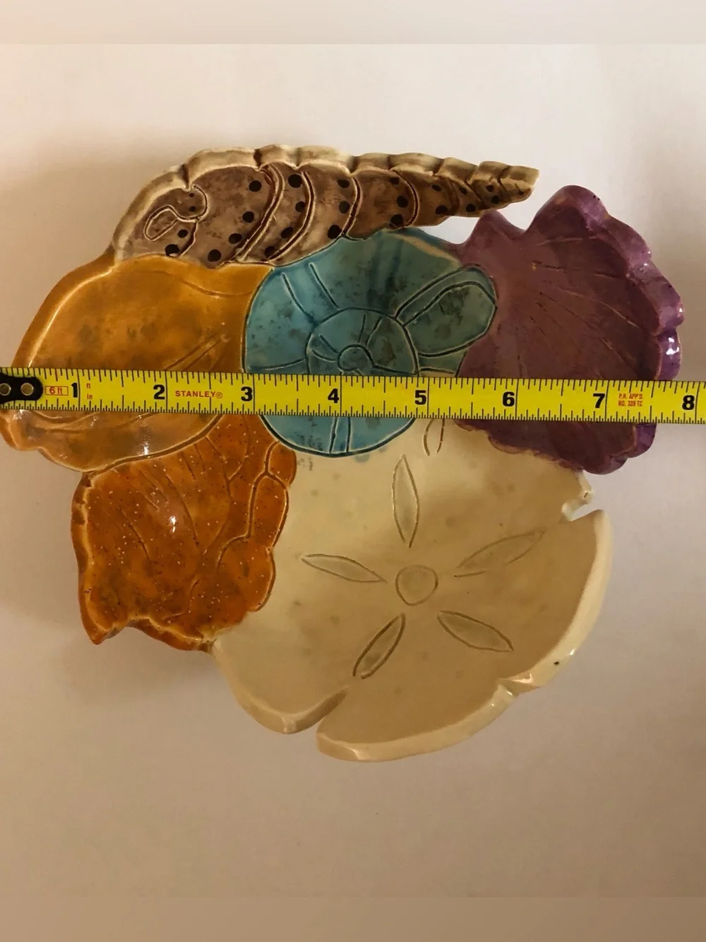 Handmade Ceramic Seashell Accent Dish - Multicolor. Signed